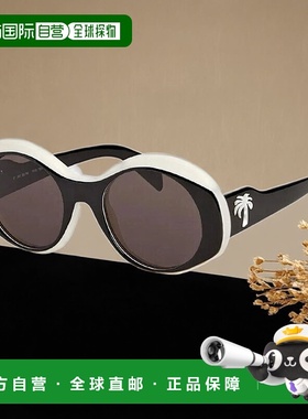 自营 palm angels棕榈天使太阳镜圆形全边，黑色/白色框架和灰色P