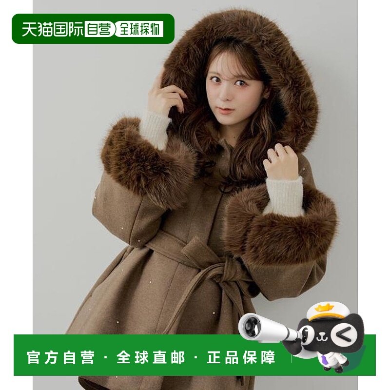 1h可退 日本直邮官方授权 Chico 镶嵌宝石毛绒领斗篷大衣