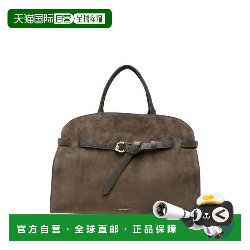 自营coccinelleSabine Suedde大号麂皮托特包-灰色 美国奥莱直发