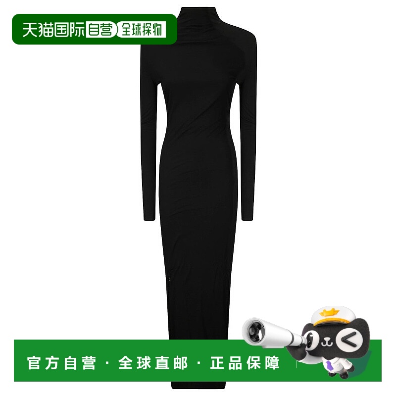 自营khaiteFloor-Length Black Viscose Dress With High Half-Co