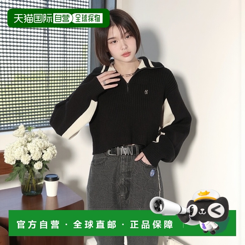 1h可退 Anui男女同款双色拼接半拉链高领针织衫