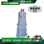 美国奥莱 自营Ted 直发 抽褶细节长连衣裙 蓝色 Baker 泡泡袖