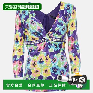自营Versace Multicolor Floral Jersey V-Neck Long Sleeve Top