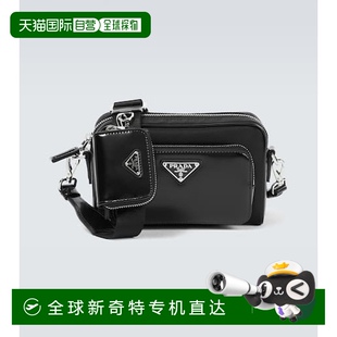 香港直邮Prada 男士 1h可退 普拉达 舒 皮革饰边斜挎包 black黑色