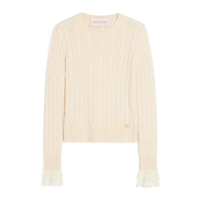 VALENTINO 女士针织毛衣 BKC62D923R0N CO 白色 羊毛长袖针织衫
