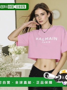 香港直邮BALMAIN 女士T恤 BF1EE020BB02OHV AW2025 粉红色 印花 T