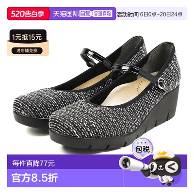 日本直邮FIRST CONTACT 女士舒适系带坡跟高跟鞋黑色小号和大号可
