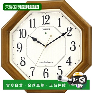 【日本直邮】西铁城高亮度蓄光电波挂钟 木质八角形棕色 4MY645-0