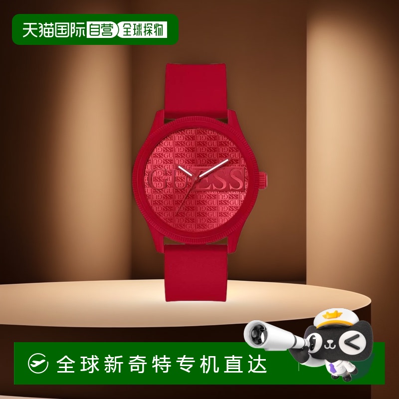 【美国直邮】GUESS 男士红色硅胶模拟手表 45mm 时尚百搭表壳防水