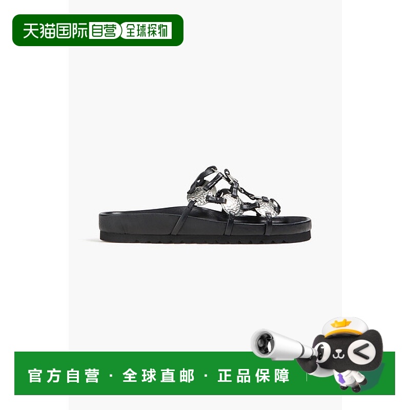 1h可退 香港直邮潮奢 Staud 女士 Pucky 精饰皮质凉鞋 071265BLK