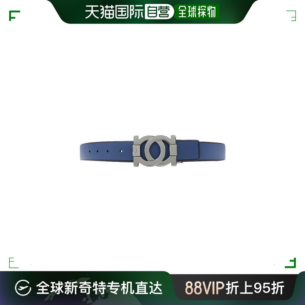 SALVATORE FERRAGAMO 男士蓝色光面 LOGO 扣黑色边皮带 6