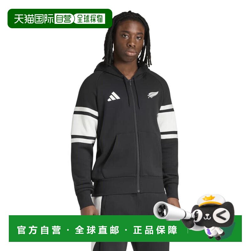 日本直邮阿迪达斯 男士 橄榄球 全黑队 休闲服 全拉链连帽衫 KQ81图片