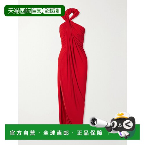 1h可退 Balmain 巴尔曼 女士 垂褶挂脖针织长款连衣裙 HF1RPB50JM