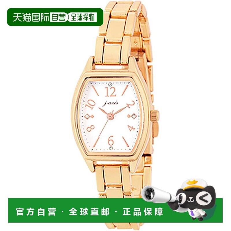 【日本直邮】J-AXIS 50米防水酒桶型钢带女款石英表玫瑰金 CF4A00