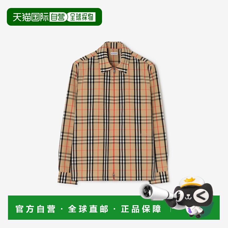 自营欧洲直邮Burberry博柏利 男士沙米色棉麻格纹衬衫夹克