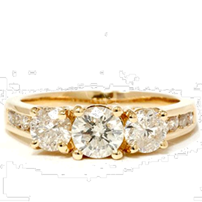 自营 pompeii32 克拉钻石三石订婚戒指 14K 黄金槽镶圆形切割 - 1