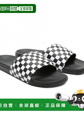 自营 Vans La Costa VA5HF527I男式拖鞋7黑色白色格子牛磨砂表带-