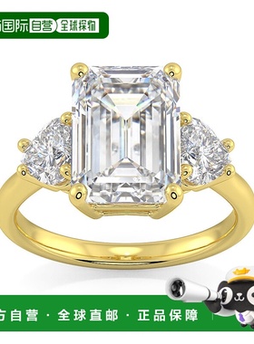 自营 pompeii3经认证的 4 1/2 克拉祖母绿和心形 3 石钻石戒指 14