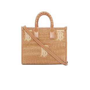 配皮手提包 Burberry 博柏丽 Freya女士自然色 黑色织物