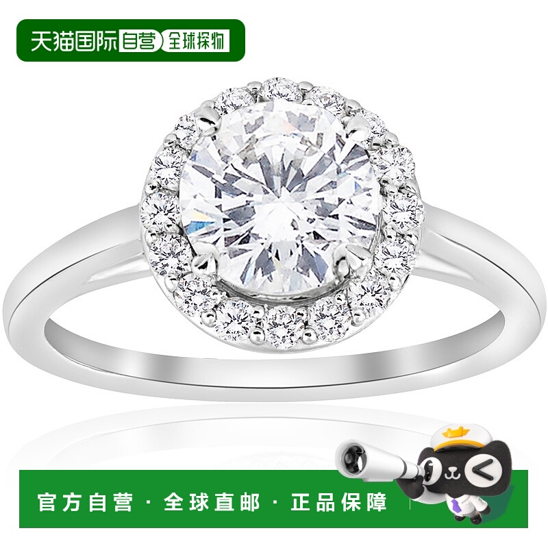 自营 pompeii31 3/4 克拉钻石单石圆形光环订婚戒指 14k 白金增强