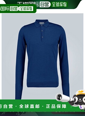 1h可退 香港直邮John Smedley 男士 羊毛长袖Polo衫 blue蓝色 舒