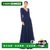 mac duggal长袖 荷叶边分层晚礼服 自营 午夜 美国奥莱直发长裙