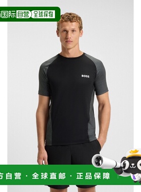 自营欧洲直邮Hugo Boss 男士黑色/灰色聚酯纤维圆领短袖T恤