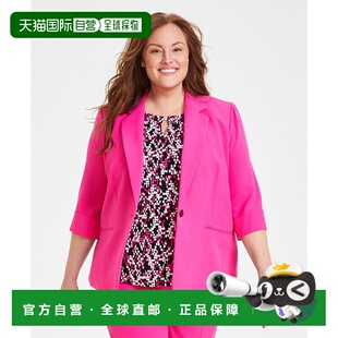 自营Kasper Blazer夹克女式粉色弹力34袖单扣FTS1347-粉红色 美国