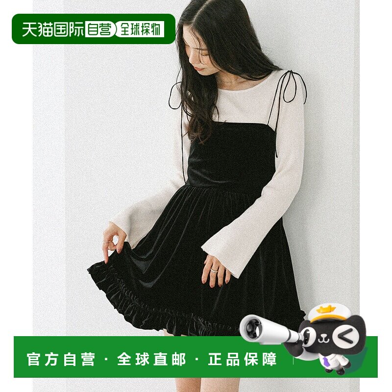 1h可退 日本直邮Heather 女装 蕾丝边绒面吊带迷你裙 605529