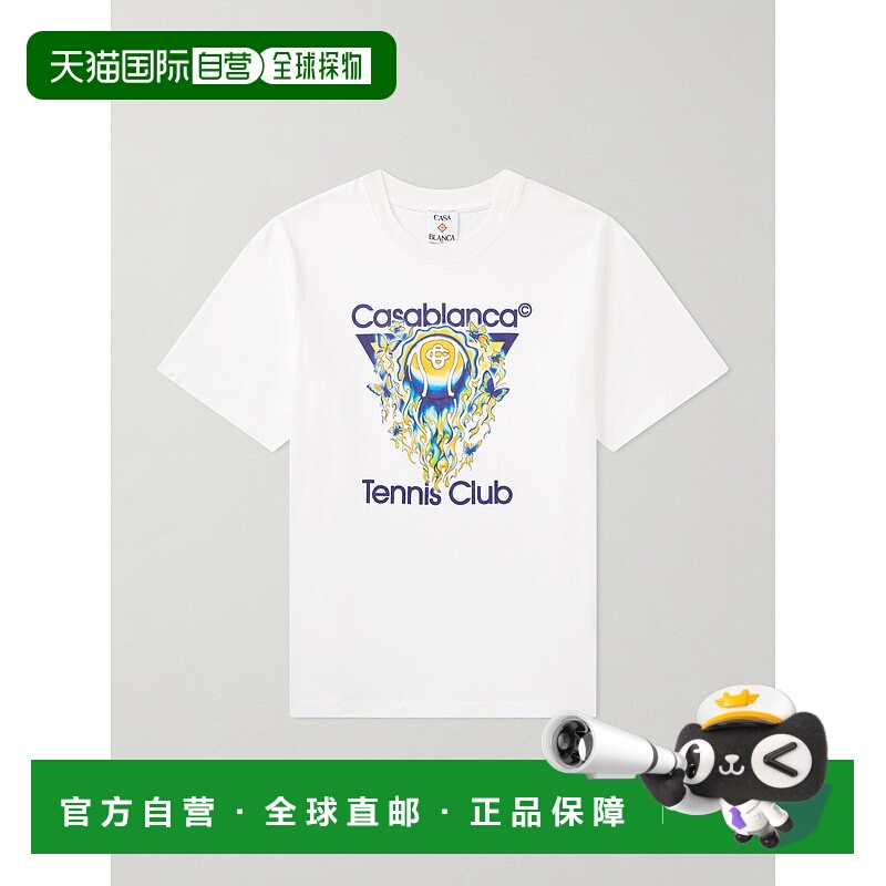 香港直邮Casablanca 男士 Club Icon 网球徽标印花有机棉针织T恤