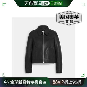 Coach/蔻驰 Leather 小羊皮夹克皮衣外套 黑色CG669 【美国奥莱】