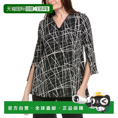 自营Joseph Ribkoff Abstract Front Zip Tunic Top - black 美国