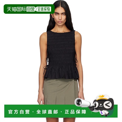 1h可退 香港直邮潮奢 GANNI 甘尼 女士 黑色 Cotton Smock Tie 上