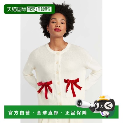 自营chinti & parkerCream Merino Wool Velvet Bow Cardigan - c