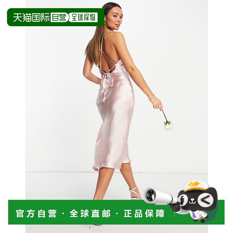 1h可退 香港直邮ASOS 女士 Bridesmaid 设计背心中光缎面后绑带吊