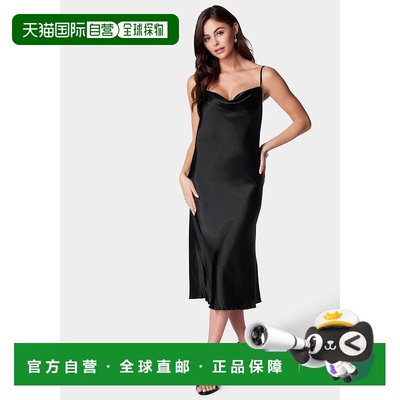 自营Bebe Women's Satin Midi Slip Dress - black 美国奥莱直发