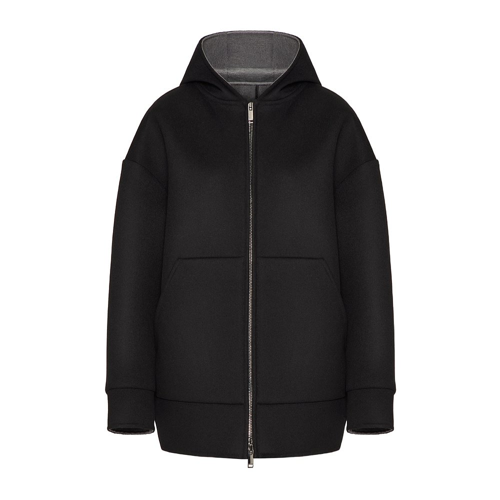 VALENTINO 女士西服 BCJ0A06JA0NO AW2024 黑色 连帽拉链休闲夹克