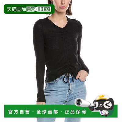 自营 hudson jeansHUDSON牛仔褶皱羊驼毛混纺毛衣-黑色 美国奥莱