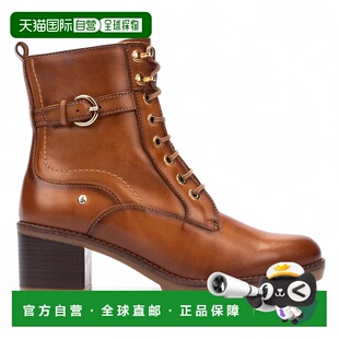 自营 Pikolinos女式草坝棕色皮革中跟战斗踝靴-Llanes-巧克力棕色