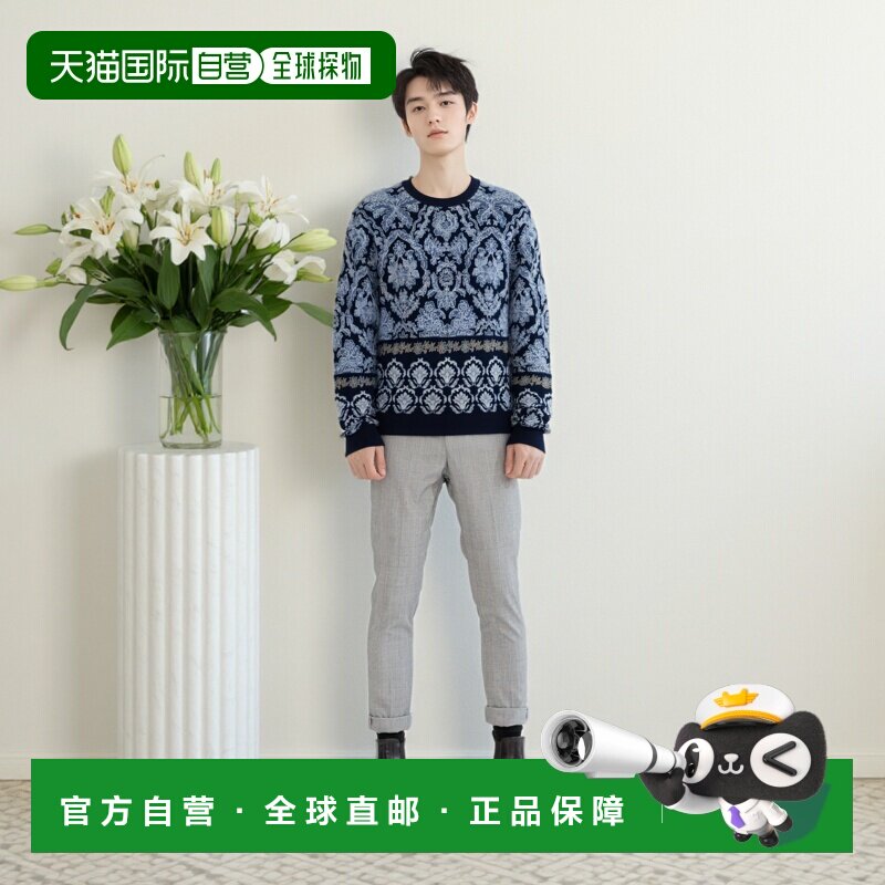 1h可退 香港直邮Etro 艾特罗 男士 嵌花棉质毛衣 blue蓝色 舒适时