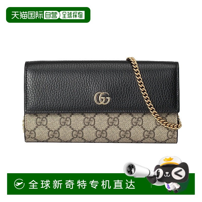 自营GUCCI/古驰 Marmont系列 女士米色/乌木色老花帆布配黑色皮革