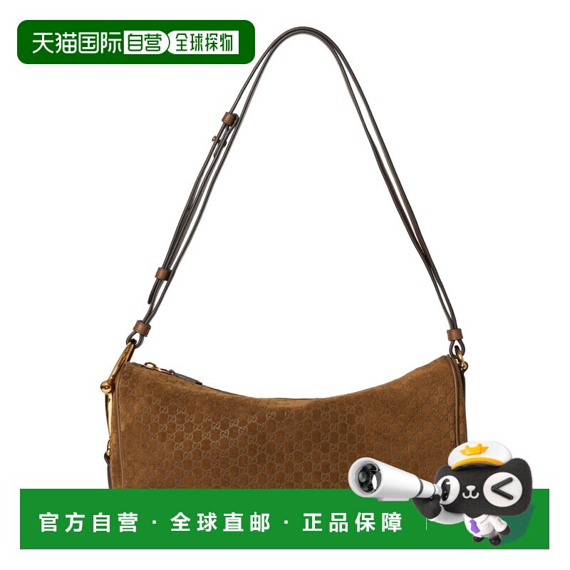 自营欧洲直邮GUCCI古驰 Half Horsebit女士棕色GG压花绒面皮革单