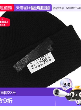 日本直邮MM6 Maison Margiela 针织帽饰有织带标志黑色女士S62TB0