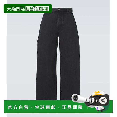 香港直邮LOEWE 罗意威 男士 皮革边阔腿牛仔裤 black黑色 舒适时