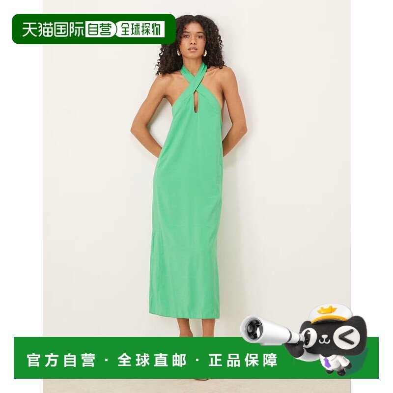 1h可退 香港直邮ASOS 女士 column 设计交叉式领侧面开衩亮绿色中