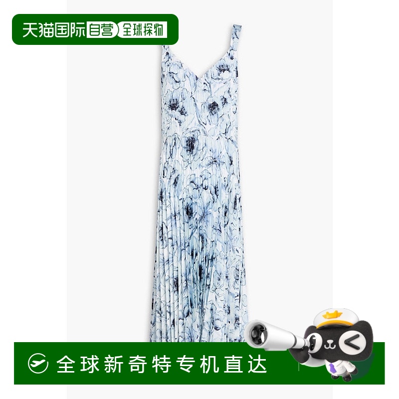 1h可退 香港直邮VINCE 女士 褶裥印花缎面中长连衣裙 V025551906