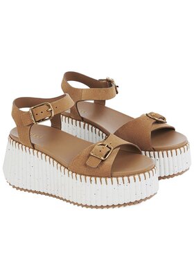 CHLOÉ 女士休闲鞋 C25U10PRY20O SS2025 棕色 露趾坡跟凉鞋