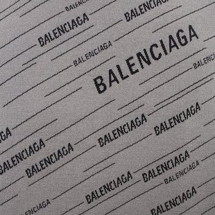 BALENCIAGA 5830 灰色羊毛混纺黑色字母LOGO印花圆领针织衫 男士