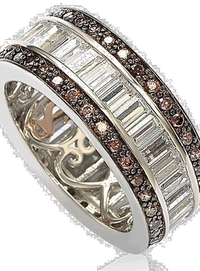 自营 Suzy Levian 纯银方晶锆石棕色和白色长方形永恒戒指 - 棕色