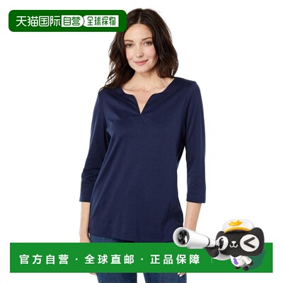 1h可退 【美国直邮】LLBean|Pima Tops 开领束腰外衣 3/4 袖上衣